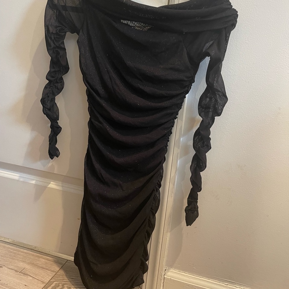 Windsor Sparkly Black Dress w/ Shear Long Sleeves Worn Once